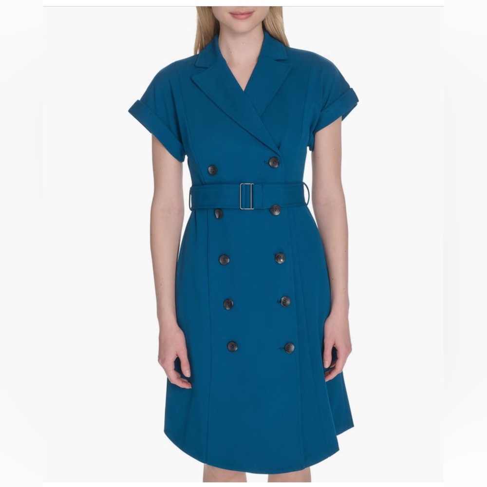 NWOT Calvin Klein Double Breasted Sleeveless Belted Dress color Cypress Size 6 - Picture 3 of 11